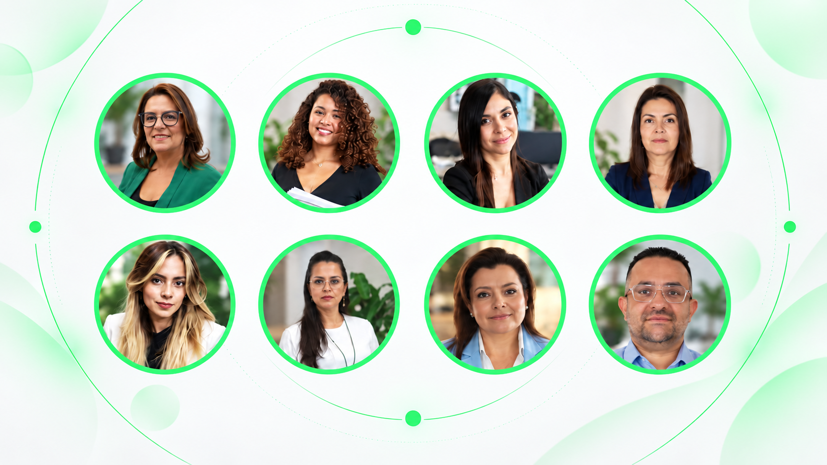 Montaje a color de ocho integrantes del equipo de asesores